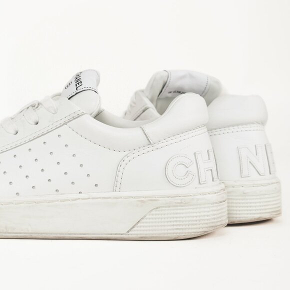 Chanel White Perforated Logo Leather Lace-Up Sneakers - Picture 8 of 12